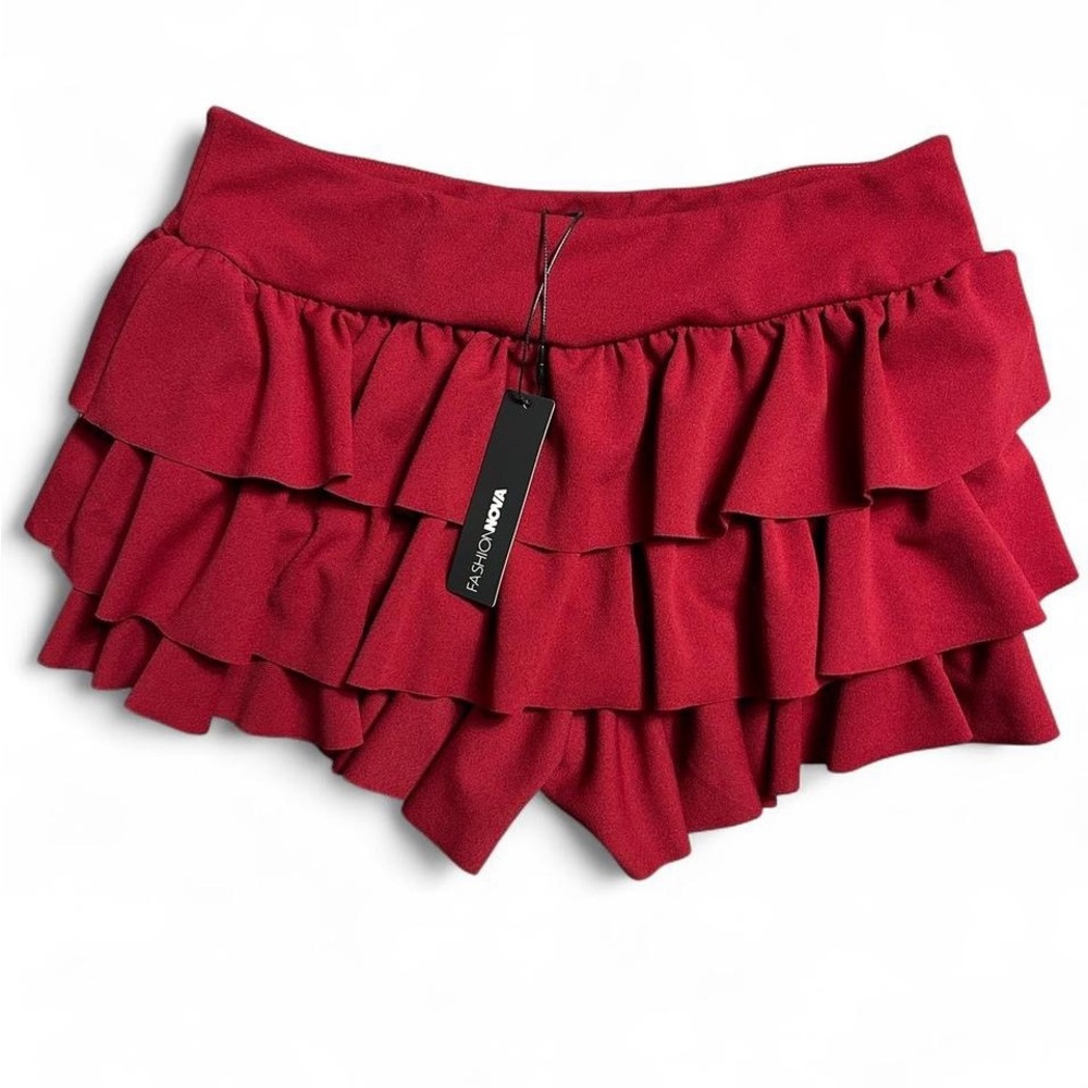 Fashion Nova Red Ruffle Mini Shorts XL NWT